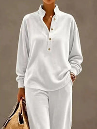 Full Size Half Button Top and Wide Leg Pants Set Plus Size 101001300812534 65 Affordable Fashion Under $100 Jerry's Apparel 
