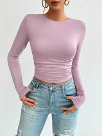 Backless Round Neck Long Sleeve T-Shirt