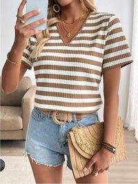 Striped V-Neck Short Sleeve T-Shirt