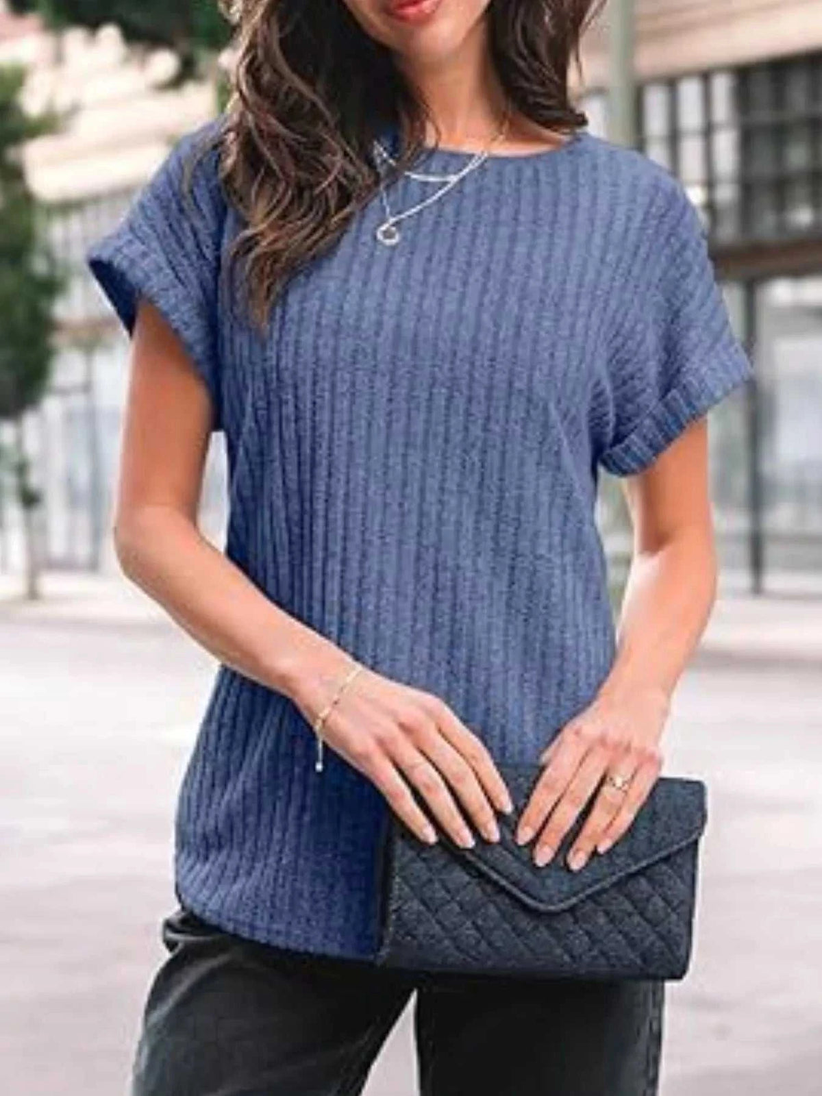 Casual Ribbed Knit Short Sleeve T-Shirt 100100691365915 25 Affordable Fashion Under $100 Jerry's Apparel 
