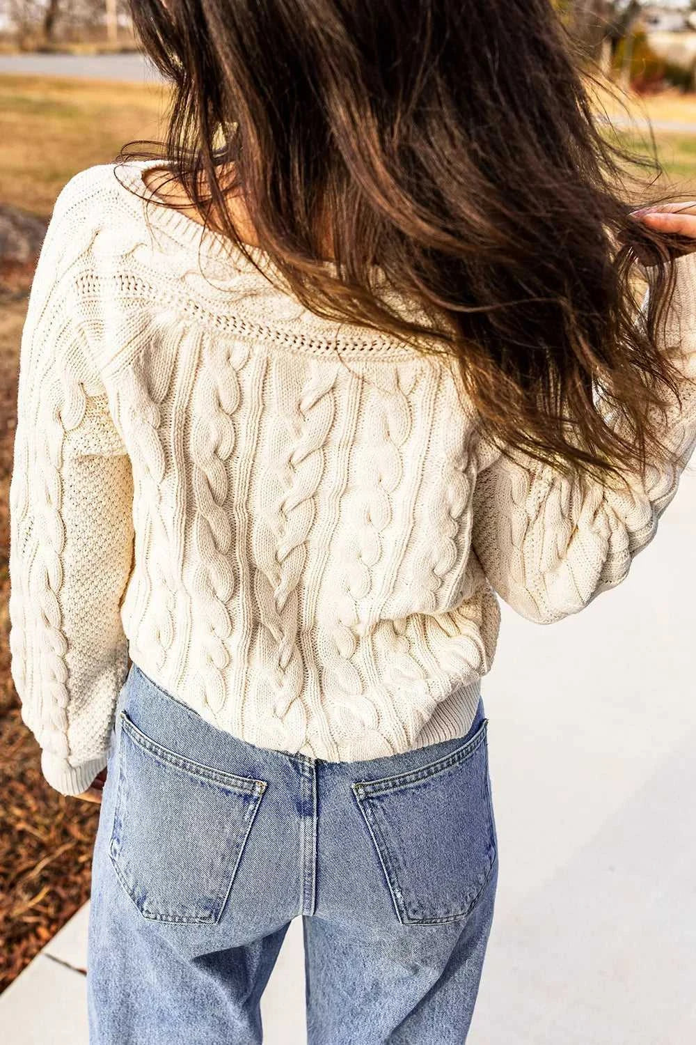Drop Shoulder Round Neck Cable Knit Sweater 100100507789573 52 Affordable Fashion Under $100 Jerry's Apparel 