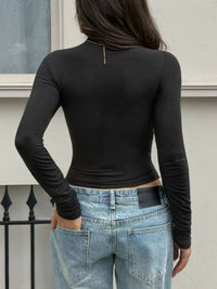 Ruched Mock Neck Long Sleeve Slim Fit T-Shirt 101001444887959 41 Affordable Fashion Under $100 Jerry's Apparel 