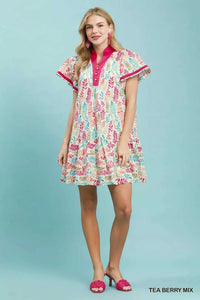 Umgee Leaf Print Flutter Sleeve Tiered Mini Dress 100100475441385 64 Affordable Fashion Under $100 Jerry's Apparel 