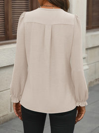 Notched Flounce Sleeve Blouse