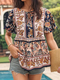 Floral Print Tie Neck Flutter Sleeve Blouse 100100839291021 32 Affordable Fashion Under $100 Jerry's Apparel 