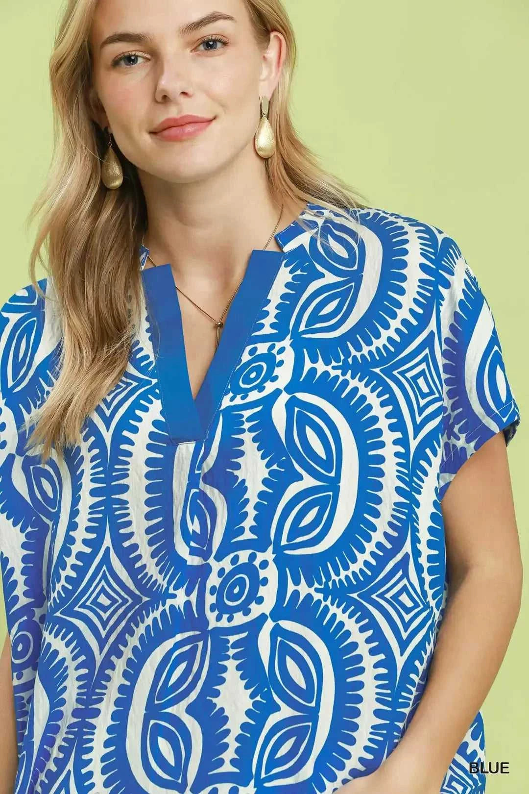 Umgee Geometric Print V-Neck Short Sleeve Top 100100936661469 45 Affordable Fashion Under $100 Jerry's Apparel 