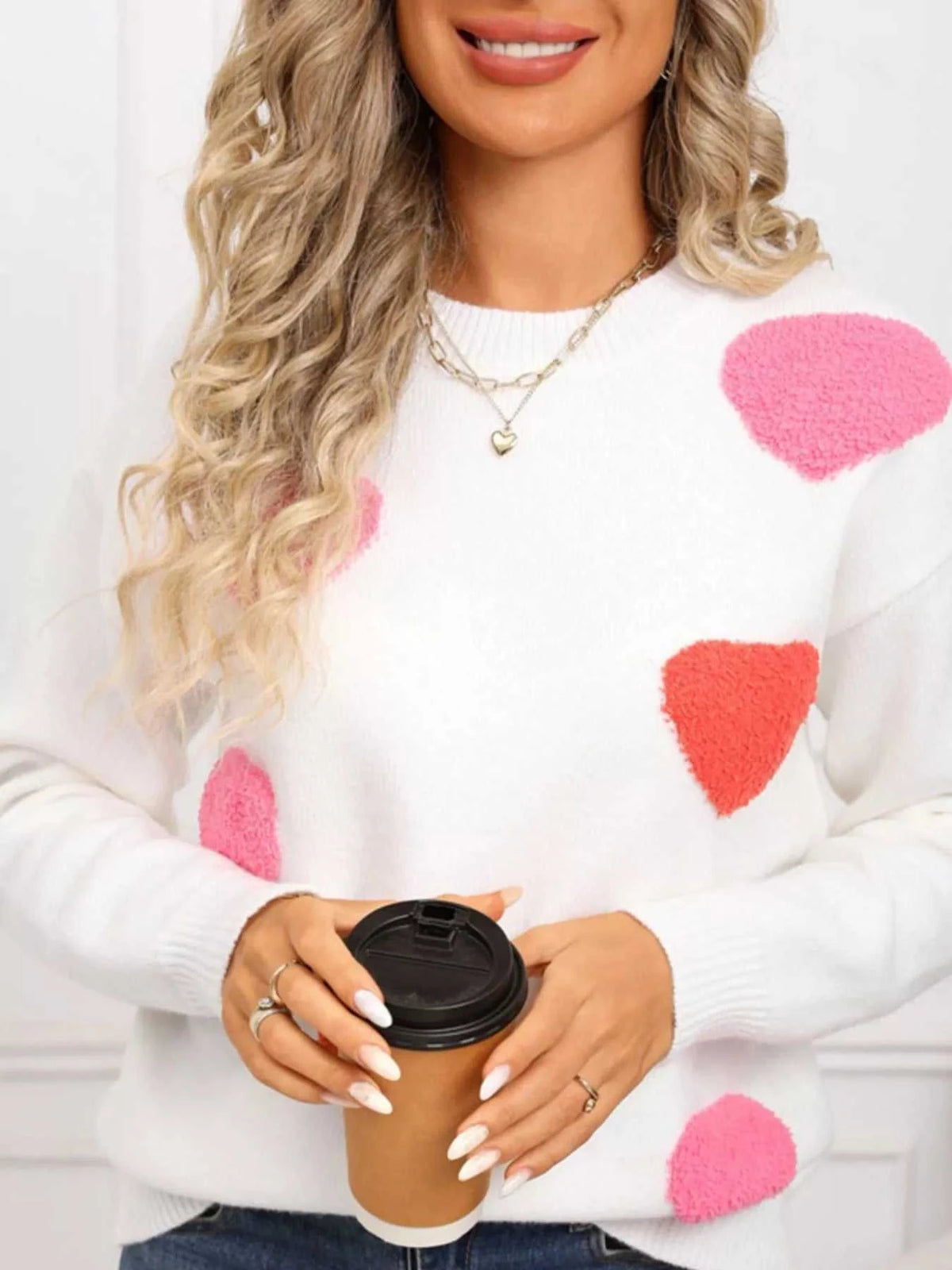 Valentine's Day Heart Pattern Long Sleeve Sweater 100100068468920 49 Affordable Fashion Under $100 Jerry's Apparel 
