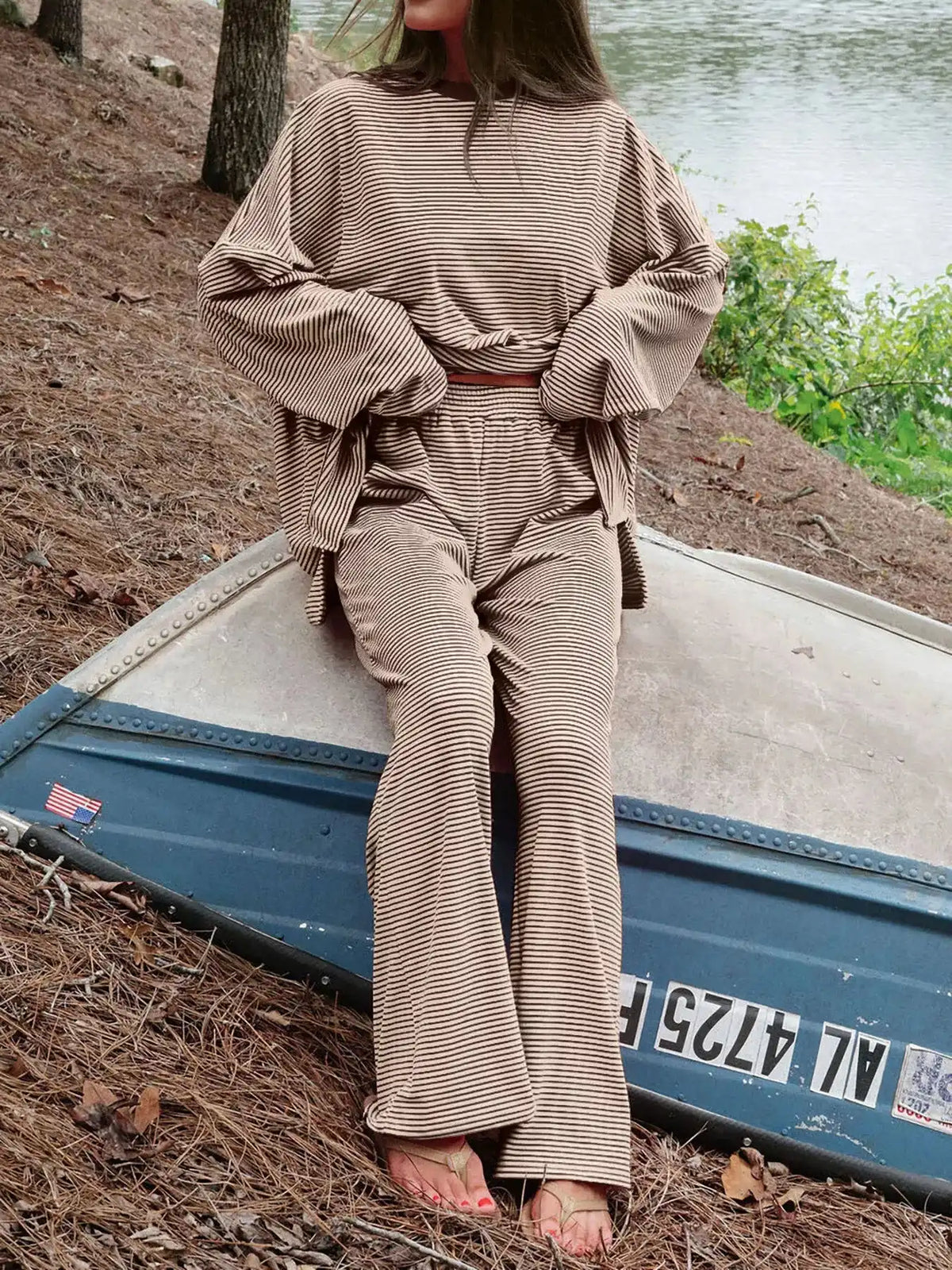 Striped Long Sleeve Top and Pants Set 101001715551827 81 Affordable Fashion Under $100 Jerry's Apparel 