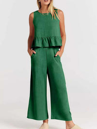 Full Size Ruffled Hem Sleeveless Top and Wide-Leg Pants Set Plus Size 100100048319818 31 Affordable Fashion Under $100 Jerry's Apparel 
