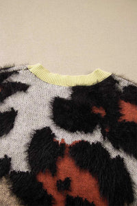 Leopard Print Drop Shoulder Long Sleeve Round Neck Sweater 101002161370865 58 Affordable Fashion Under $100 Jerry's Apparel 