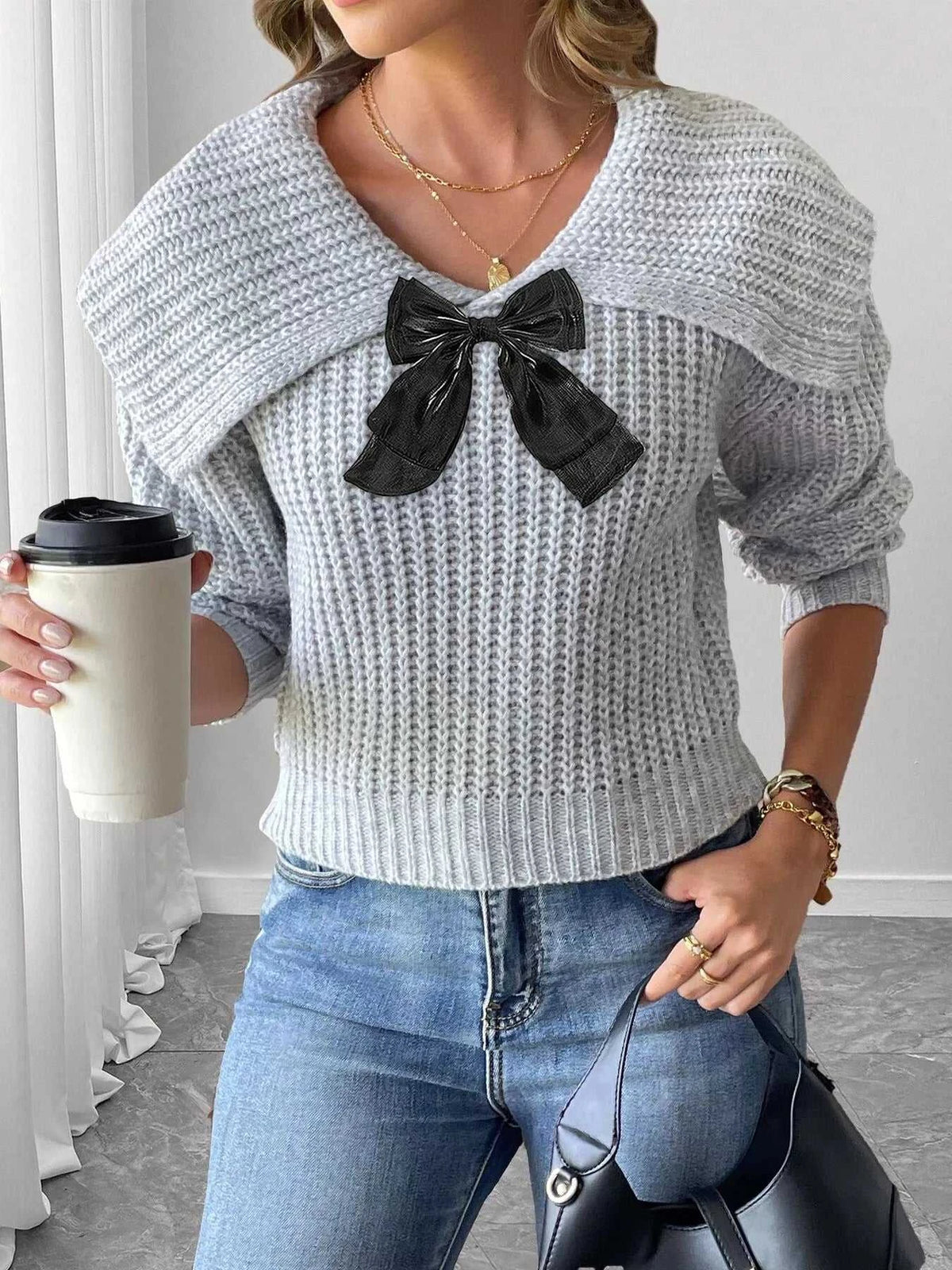 Contrast Bow Long Sleeve Sweater 101002743266724 37 Affordable Fashion Under $100 Jerry's Apparel 
