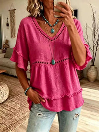 Eyelet V-Neck Frayed Edge T-Shirt 101001102955340 33 Affordable Fashion Under $100 Jerry's Apparel 