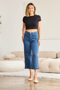 Full Size Tummy Control High Waist Raw Hem Jeans Blue Slate