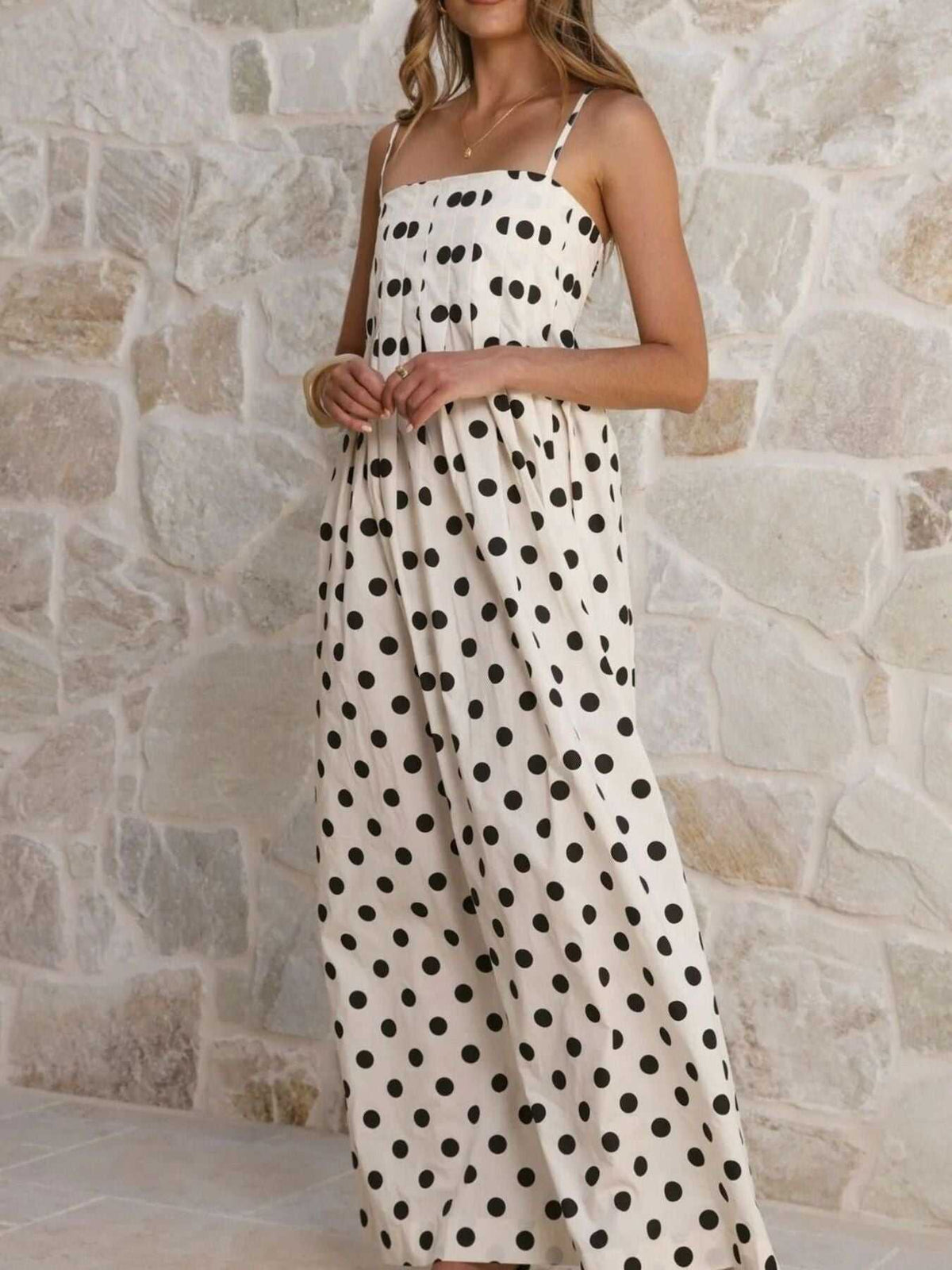 Polka Dot Pleated Detail Maxi Dress 100100737437161 50 Affordable Fashion Under $100 Jerry's Apparel 