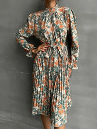 Floral Print Long Sleeve Pleated Midi Dress 100100269493915 46 Women's Midi Dress Affordable Boutique Dresses Under $50 Jerry's Apparel 