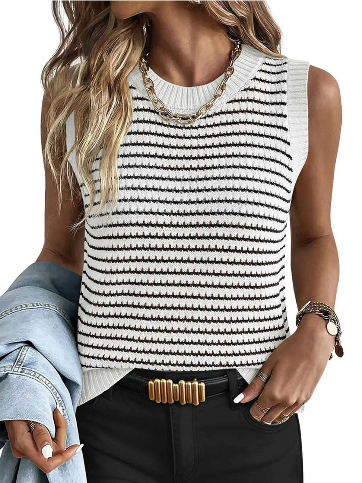 Striped Knit Sweater Vest 100100265130873 35 Affordable Fashion Under $100 Jerry's Apparel 