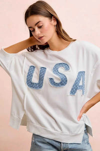 BiBi 4th Of July Usa Letter Patchwork French Terry Top 100100635501873 52 Gifts for Her Jerry's Apparel 