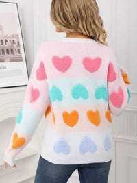 Valentine's Day Heart Pattern Fuzzy Knit Sweater 100100216252554 50 Gifts for Her Jerry's Apparel 