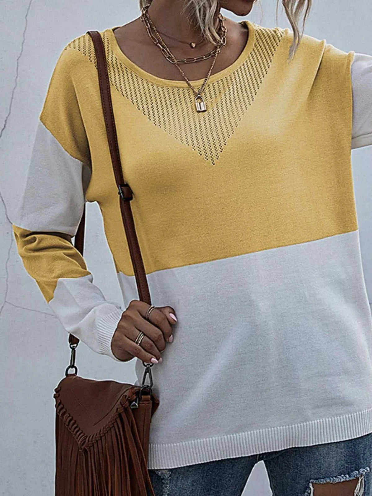 Color Block Round Neck Sweater 100100976966753 26 Affordable Fashion Under $100 Jerry's Apparel 