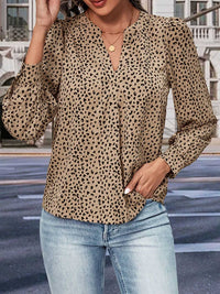 Perfee Leopard Notched Neck Puff Sleeve Blouse 100100857521849 29 Affordable Fashion Under $100 Jerry's Apparel 