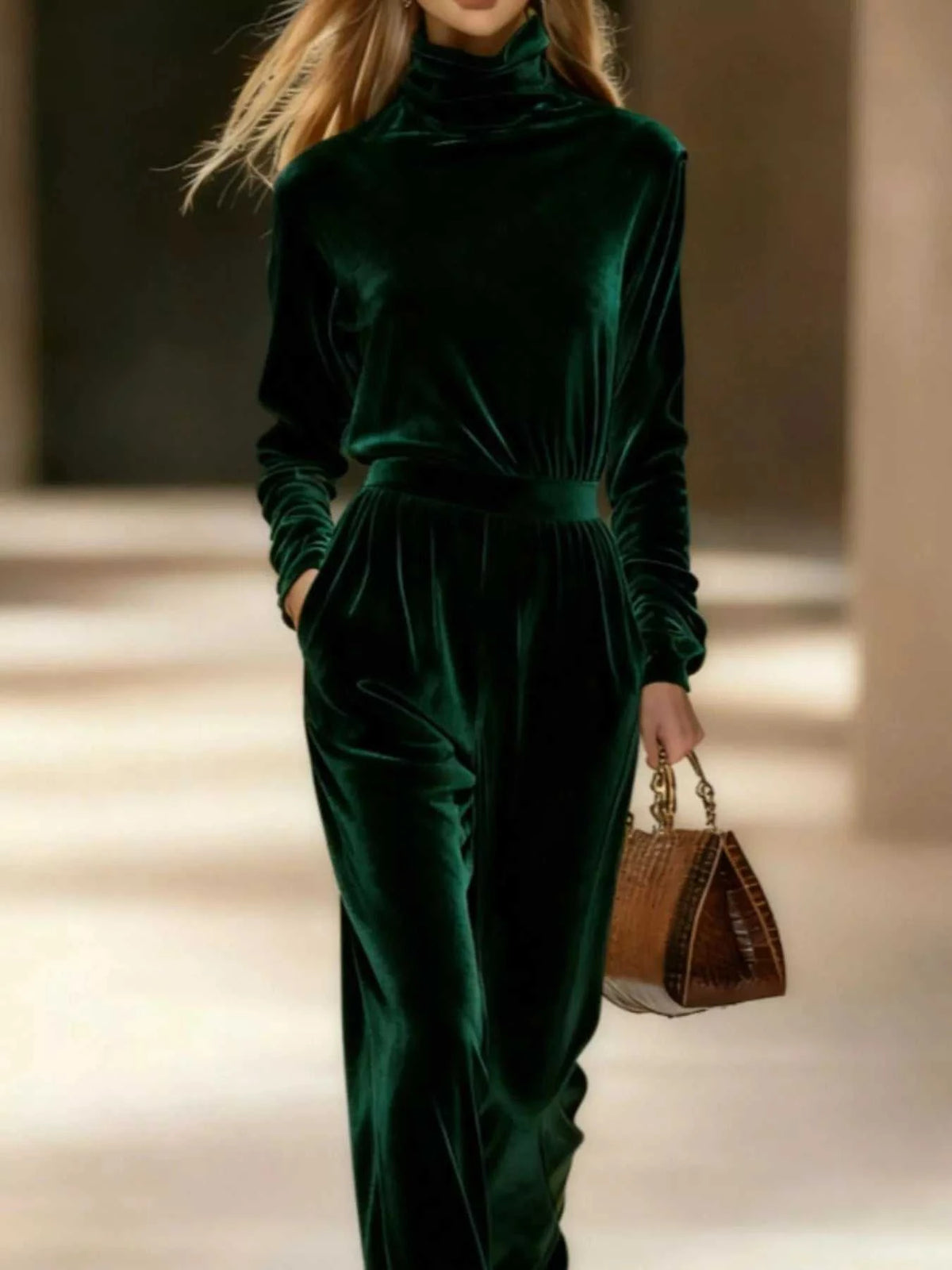 Full Size Velvet Turtleneck Long Sleeve Top and Wide-Leg Pants Set Plus Size 101001423619230 50 Affordable Fashion Under $100 Jerry's Apparel 