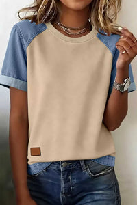 Denim Color Block Patchwork Round Neck Tee 100100063879515 59 Affordable Fashion Under $100 Jerry's Apparel 
