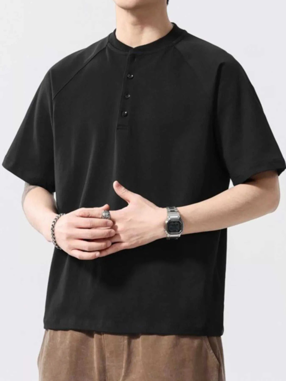 Men's Full Size Button Detail Short Sleeve T-Shirt Plus Size 100400351224644 56 Affordable Fashion Under $100 Jerry's Apparel 