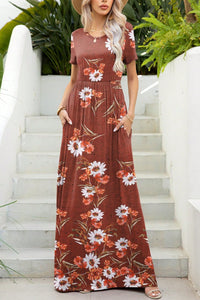 Printed Round Neck Short Sleeve Maxi Dress