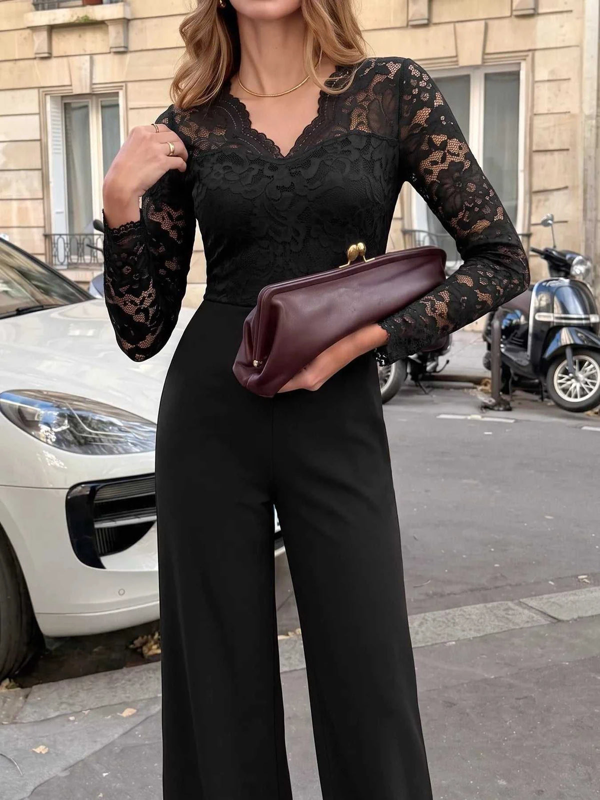 Lace Long Sleeve Wide-Leg Jumpsuit 101001301587229 36 Affordable Fashion Under $100 Jerry's Apparel 