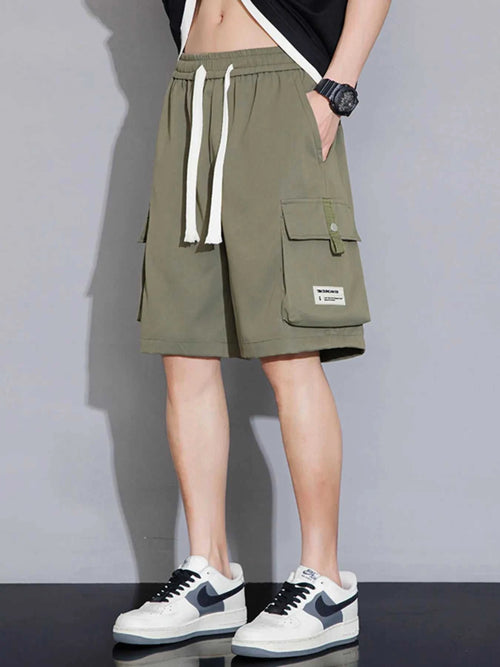Men's Plus Size Casual Cargo Shorts with Drawstring