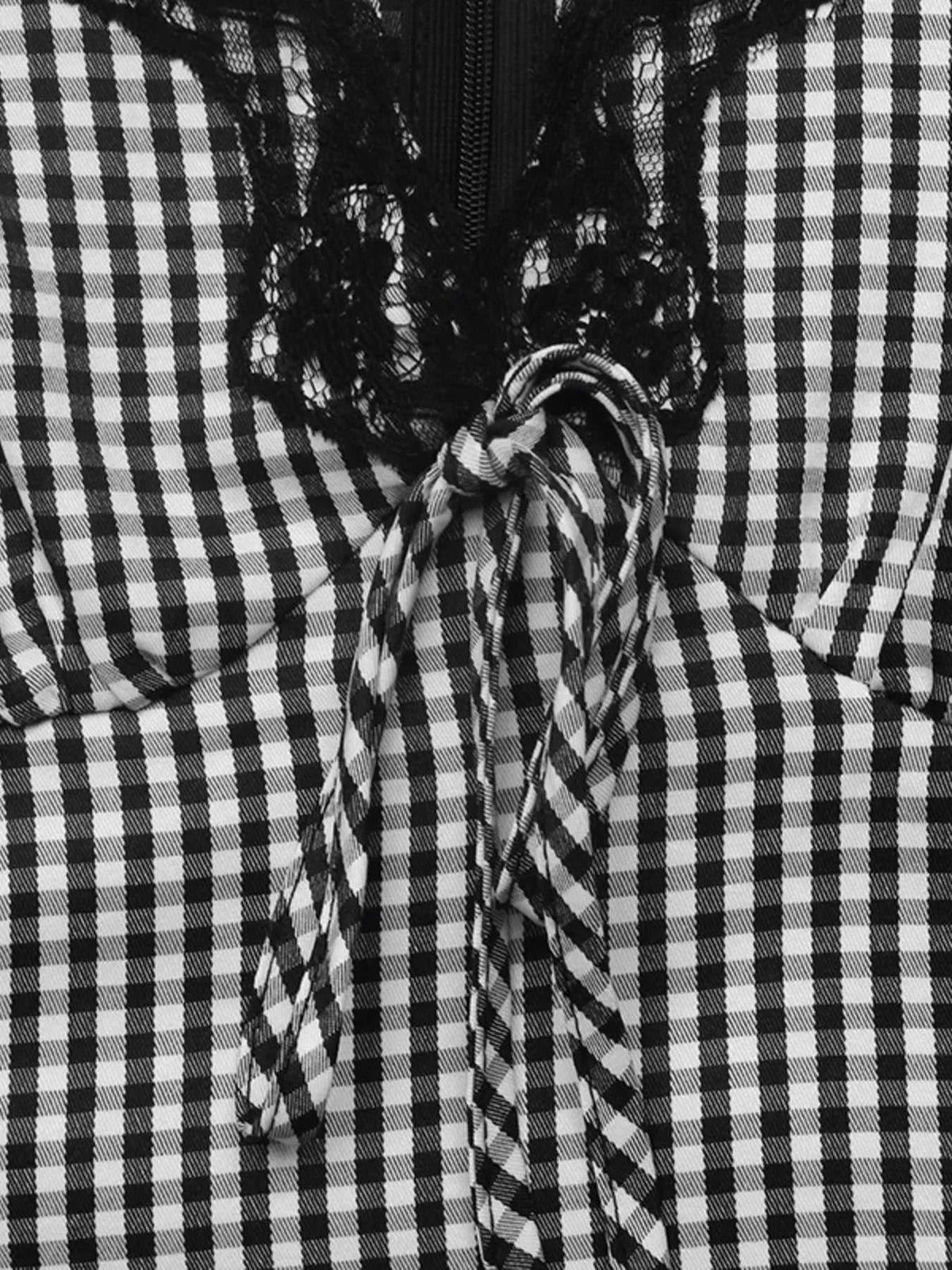 Gingham Lace-Trim V-Neck Long Sleeve A-Line Maxi Dress 101001996406806 52 Affordable Fashion Under $100 Jerry's Apparel 