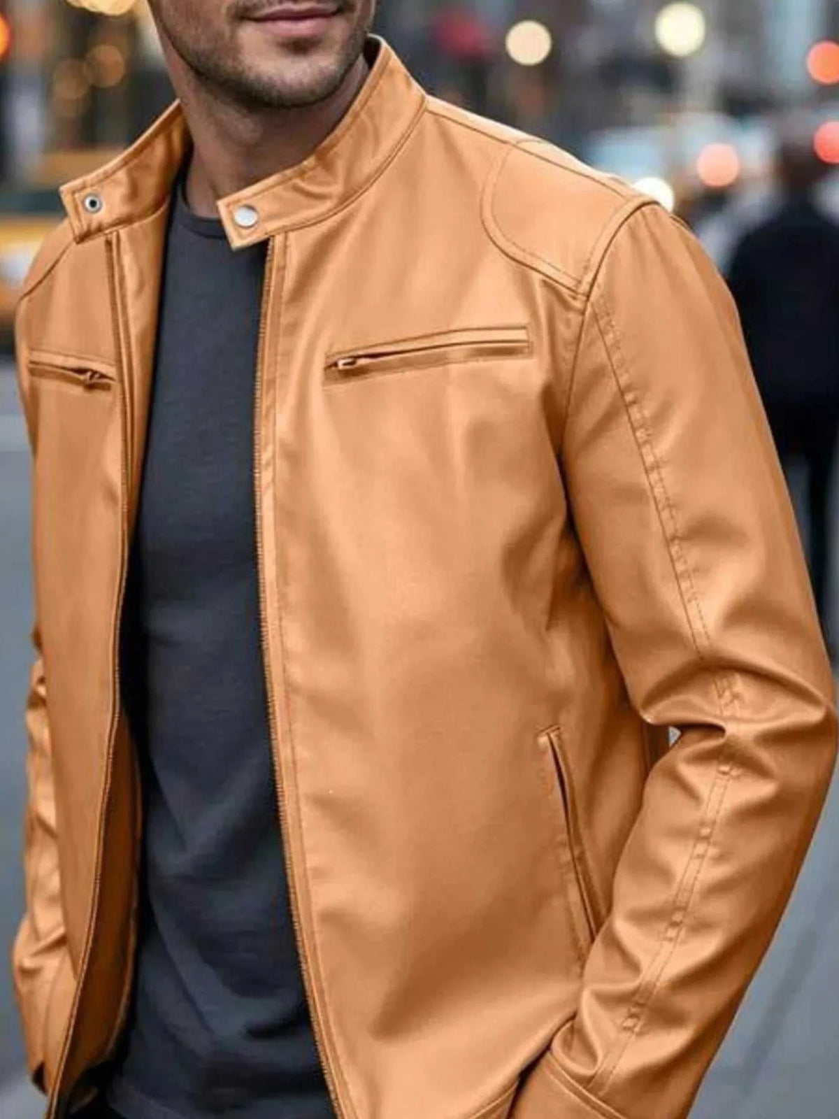 Men's Full Size Faux Leather Bomber Jacket with Zipper Pockets Plus Size 100400798610122 70 Affordable Fashion Under $100 Jerry's Apparel 