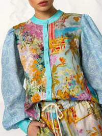 Printed Button Up Shirt and Shorts Set
