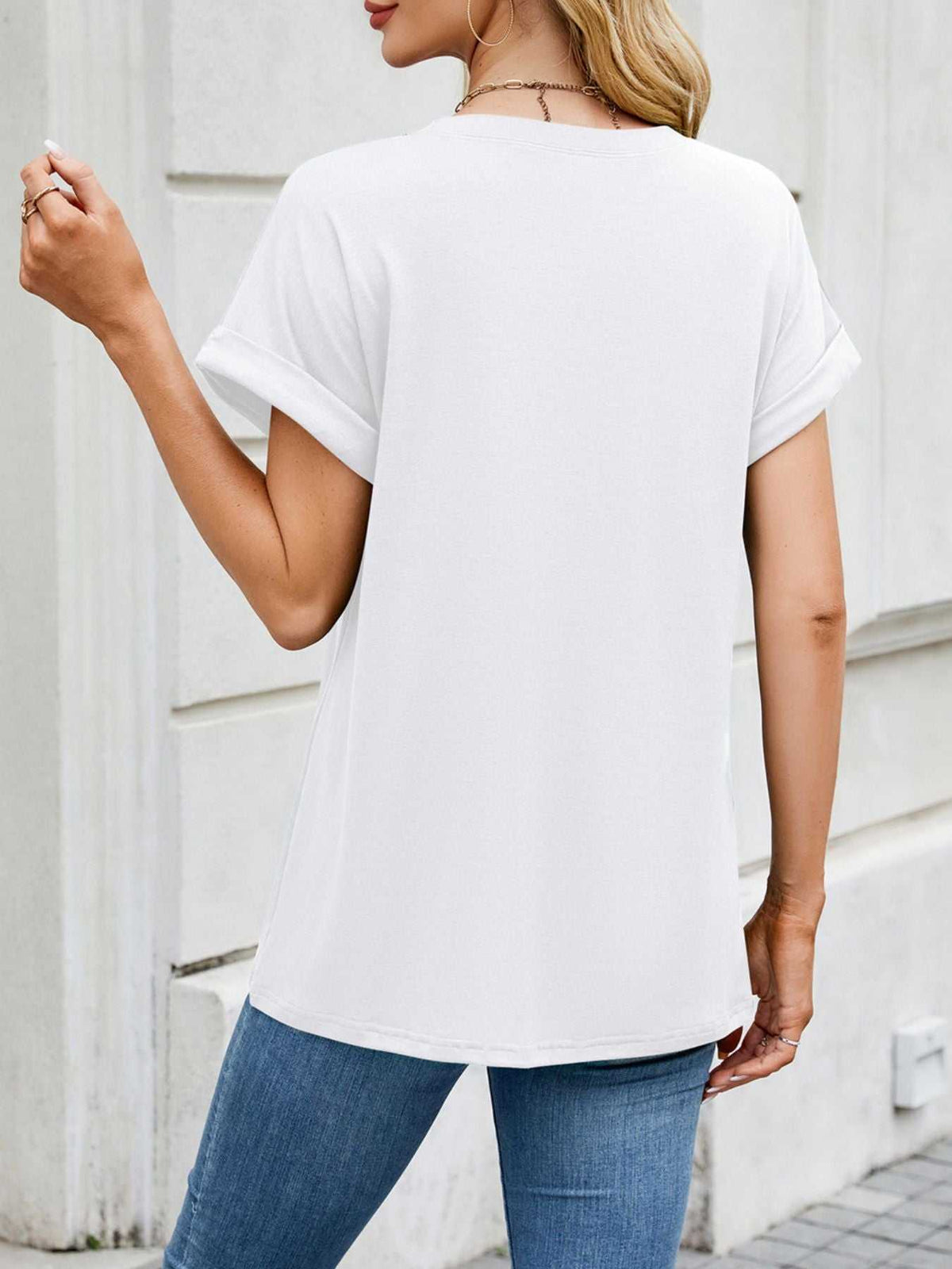 Casual Rolled Sleeve Solid Color T-Shirt 100100517201662 22 Affordable Fashion Under $100 Jerry's Apparel 
