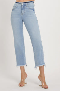 RISEN Full Size High Rise Raw Edge Crop Jeans