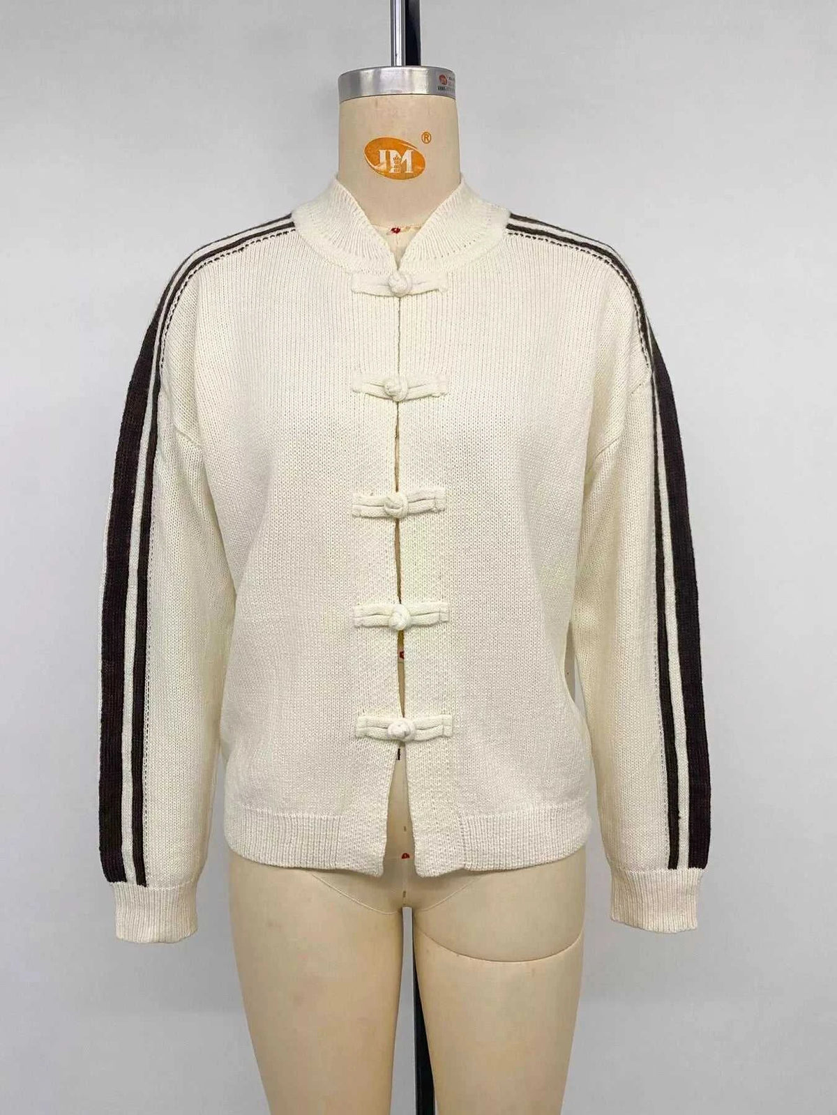 Chinese Knot Button Cardigan with Contrast Side Stripes 101002959338177 61 Affordable Fashion Under $100 Jerry's Apparel 