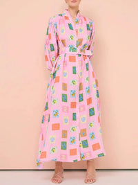 Printed Button Front Long Sleeve Shirt Dress