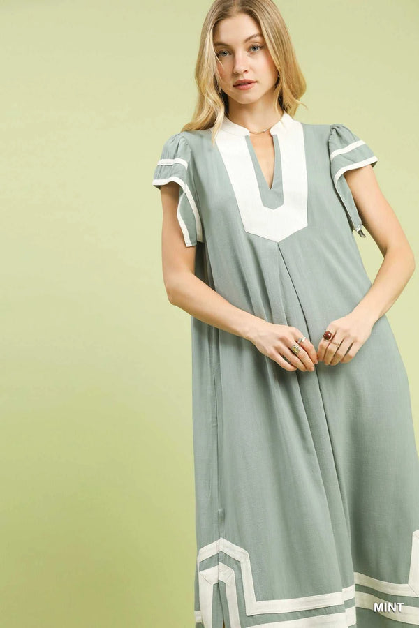 Umgee Linen Cotton Contrast Neckline Midi Dress 100100715311340 62 Affordable Fashion Under $100 Jerry's Apparel 