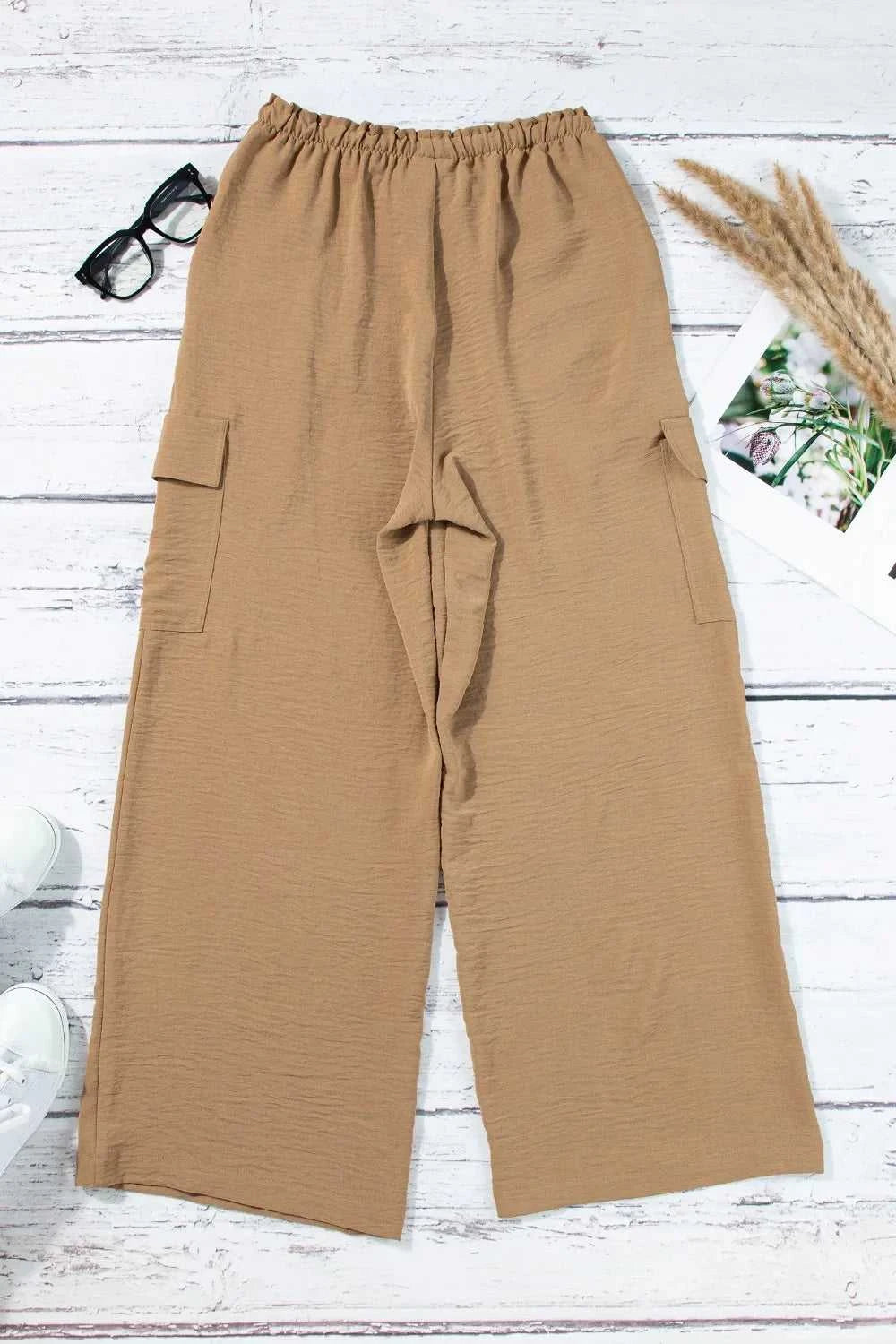 Drawstring Frilled Waist Wide Leg Utility Trousers 100100664290960 36 Affordable Fashion Under $100 Jerry's Apparel 