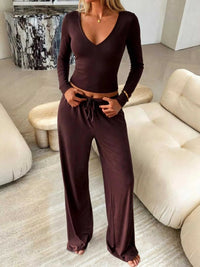 V-Neck Long Sleeve Top and Wide-Leg Pants Set 100100743946757 36 Affordable Fashion Under $100 Jerry's Apparel 