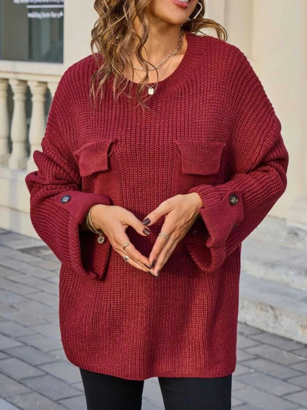 Pocket Detail Round Neck Sweater 100100321906852 48 Affordable Fashion Under $100 Jerry's Apparel 