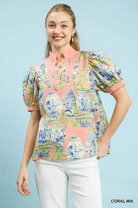 Umgee Abstract Print V-Neck Top 100100956731137 45 Affordable Fashion Under $100 Jerry's Apparel 