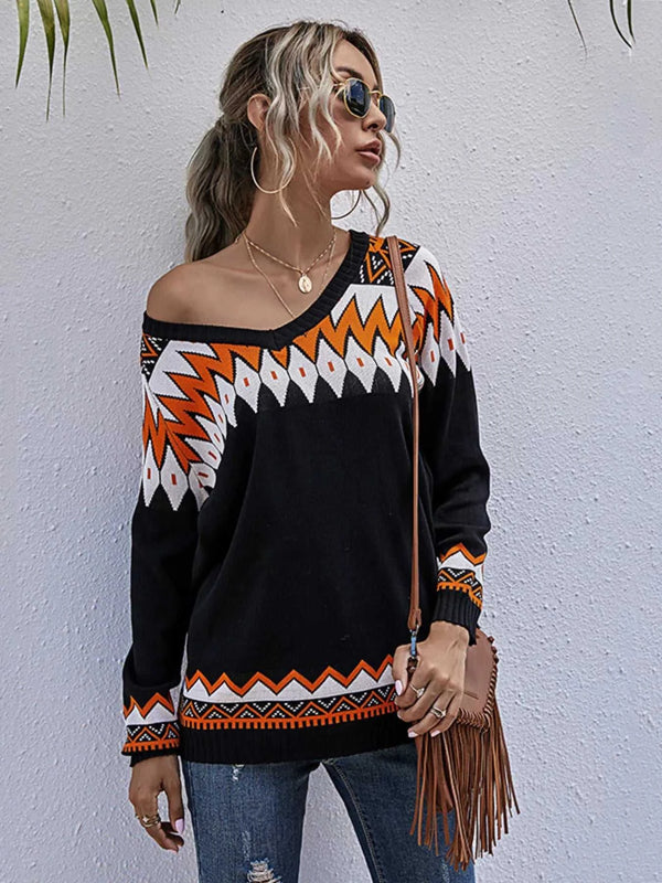 Geometric Pattern V-Neck Sweater 100100299440733 47 Affordable Fashion Under $100 Jerry's Apparel 