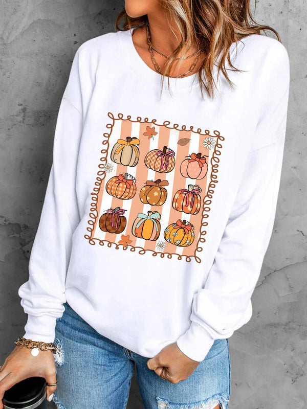 Pumpkin Graphic Round Neck Sweatshirt 100100072278554 42 Women's Holiday Apparel Jerry's Apparel 