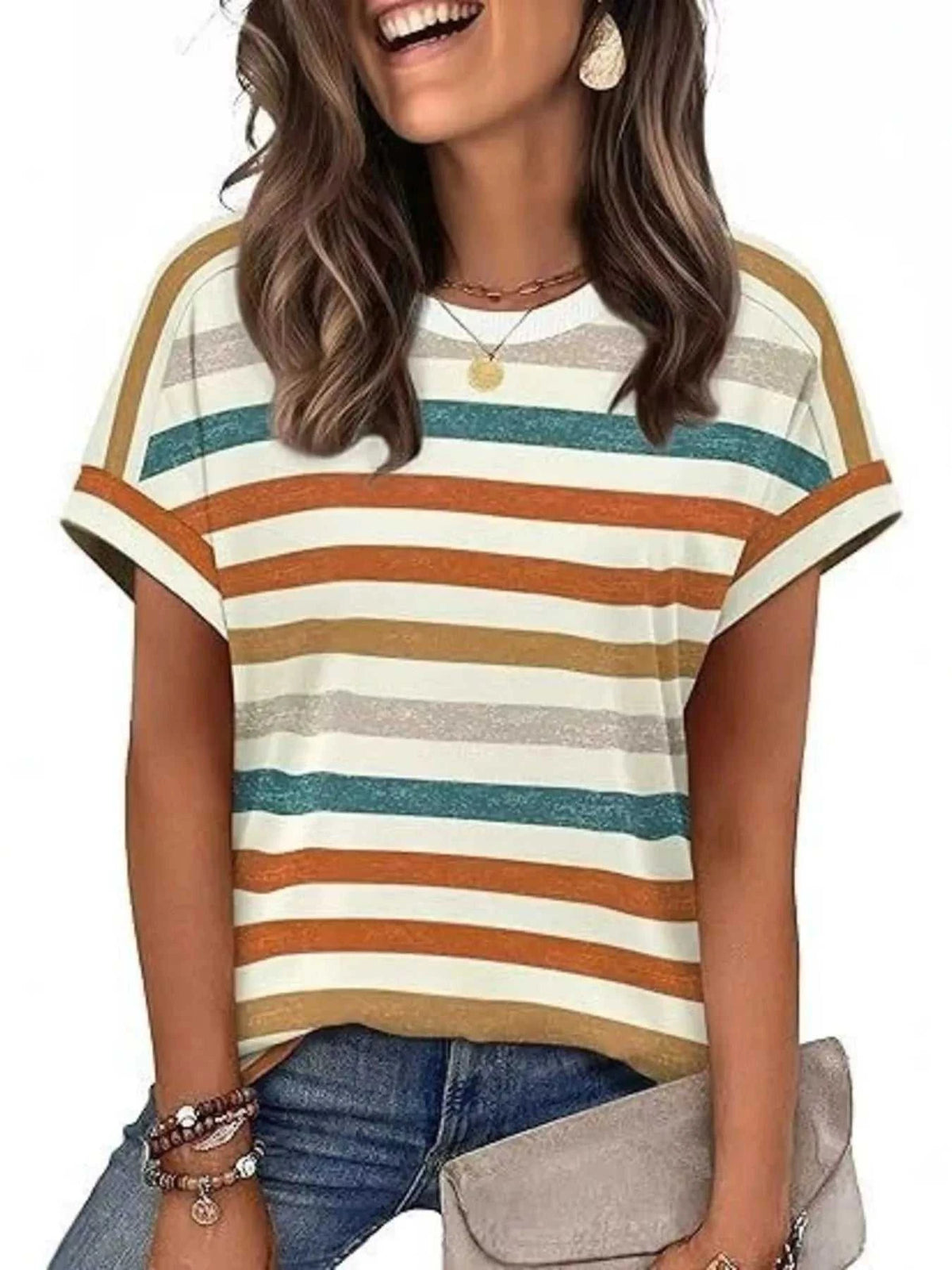 Striped Short Sleeve Casual T-Shirt 100100634609958 26 Affordable Fashion Under $100 Jerry's Apparel 