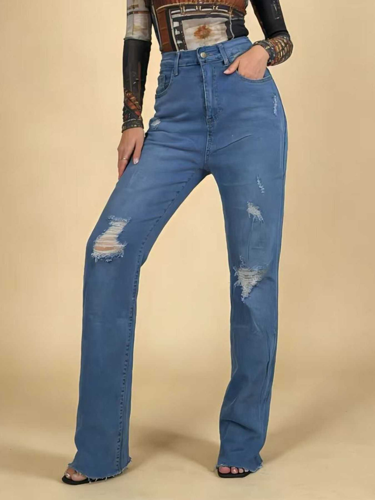 High-Waisted Distressed Jeans 100100550939009 40 Affordable Fashion Under $100 Jerry's Apparel 