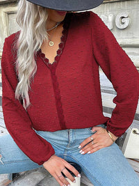 Lace Detail V-Neck Long Sleeve Blouse 100100219485344 33 Affordable Fashion Under $100 Jerry's Apparel 