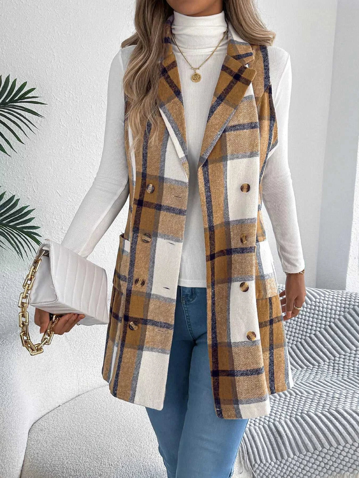 Plaid Double-Breasted Vest Coat 100100895699869 38 Affordable Fashion Under $100 Jerry's Apparel 