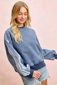 BiBi Washed Denim Lace Contrast Sided Sweatshirt 100100756531525 56 Affordable Fashion Under $100 Jerry's Apparel 