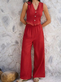 Devine Button Down Lace Detail Vest and Pants Set 100100550395768 62 Affordable Fashion Under $100 Jerry's Apparel 